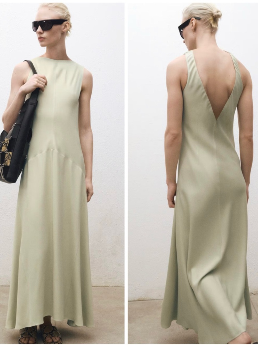 Mango Pale Sage Green Backless Maxi Dress